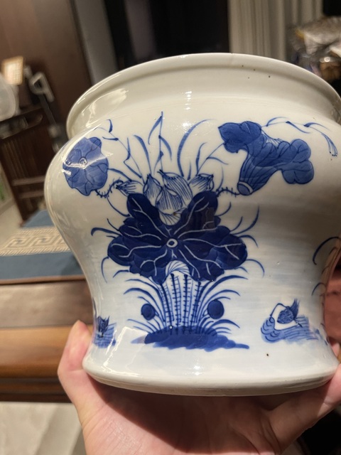 古玩陶瓷青花滿池鴛鴦紋馬蹄尊真品鑒賞圖