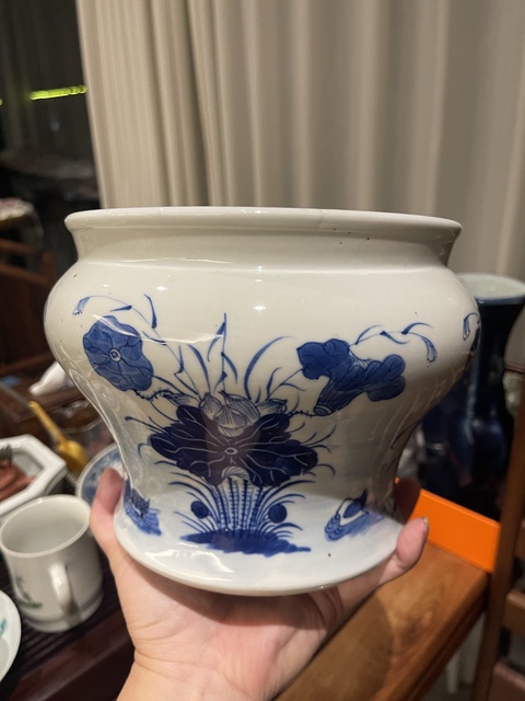 古玩陶瓷青花滿池鴛鴦紋馬蹄尊真品鑒賞圖