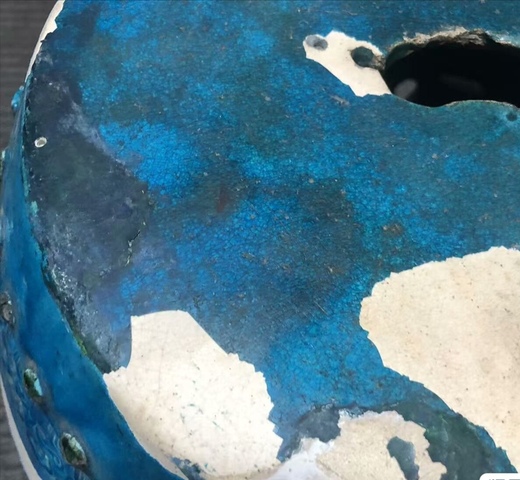 古玩陶瓷孔雀藍釉獅耳繡墩兒真品鑒賞圖