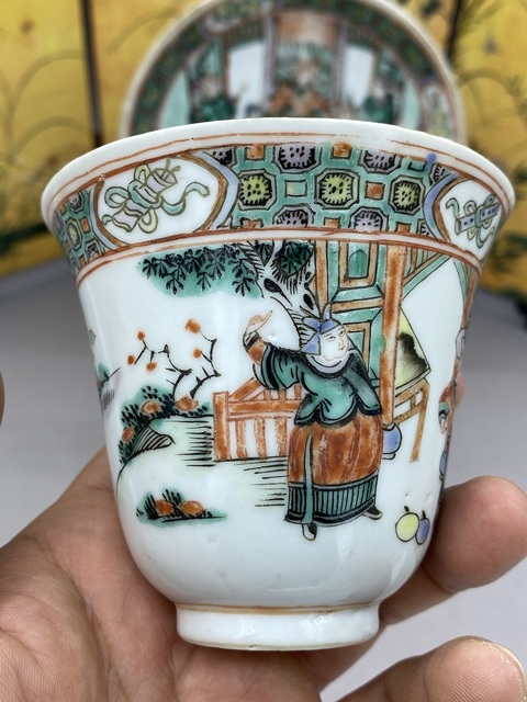 古玩陶瓷五彩人物故事紋杯碟真品鑒賞圖