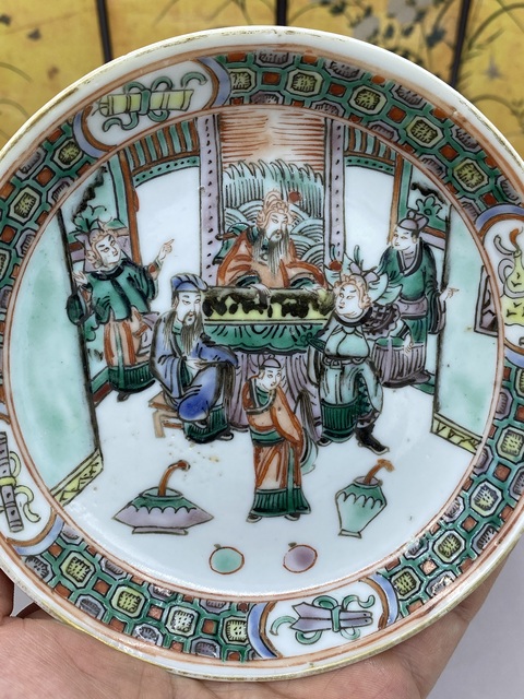 古玩陶瓷五彩人物故事紋杯碟真品鑒賞圖