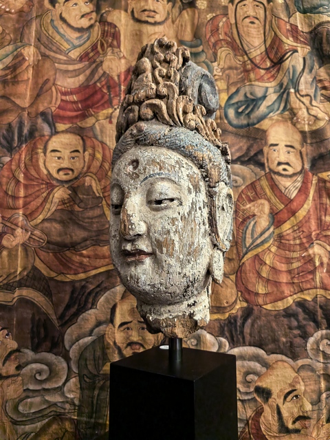 古玩雜項仿宋木雕觀音頭像真品鑒賞圖