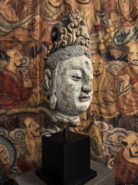 古玩雜項仿宋木雕觀音頭像真品鑒賞圖