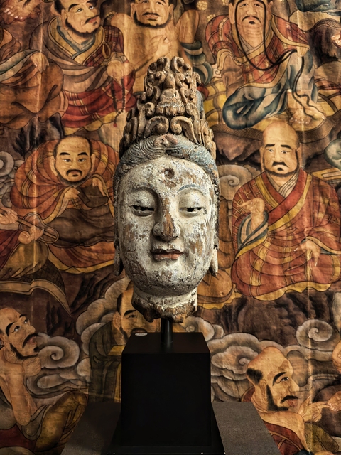 古玩雜項仿宋木雕觀音頭像真品鑒賞圖