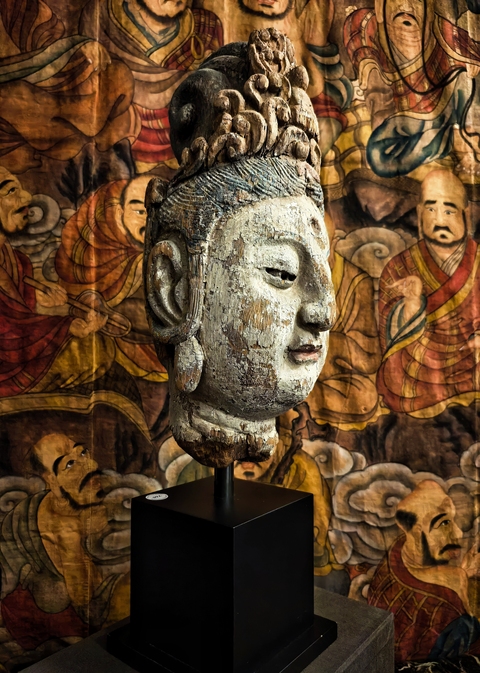 古玩雜項仿宋木雕觀音頭像真品鑒賞圖