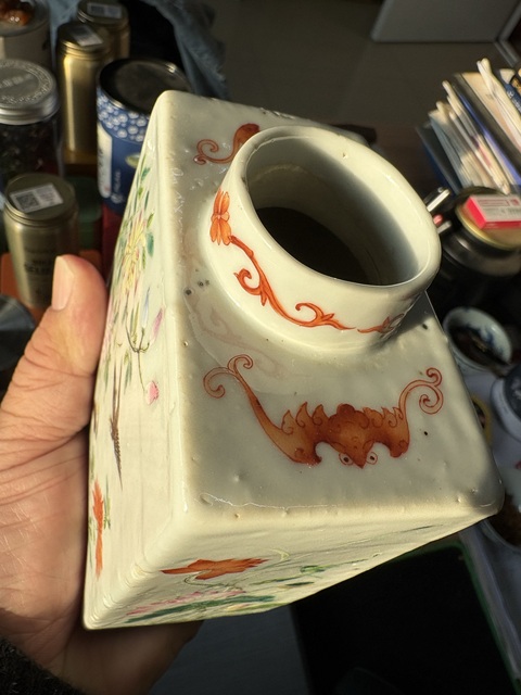 古玩陶瓷花鳥紋粉彩四方茶葉罐真品鑒賞圖