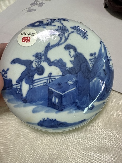 古玩陶瓷青花教子折桂圖印盒真品鑒賞圖