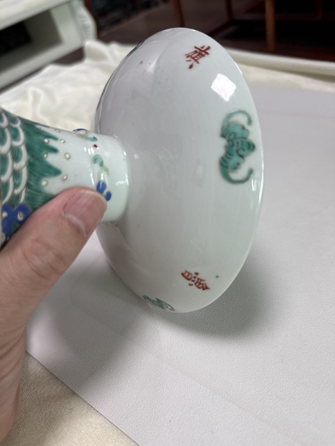 古玩陶瓷粉彩云鶴紋高足盤真品鑒賞圖