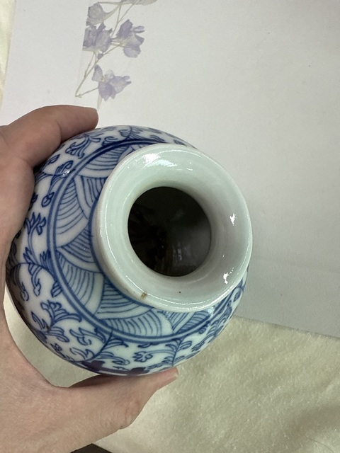 古玩陶瓷青花淡描花卉紋喜字罐真品鑒賞圖