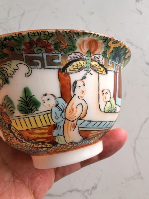 古玩陶瓷創匯廣彩人物故事蓋碗真品鑒賞圖