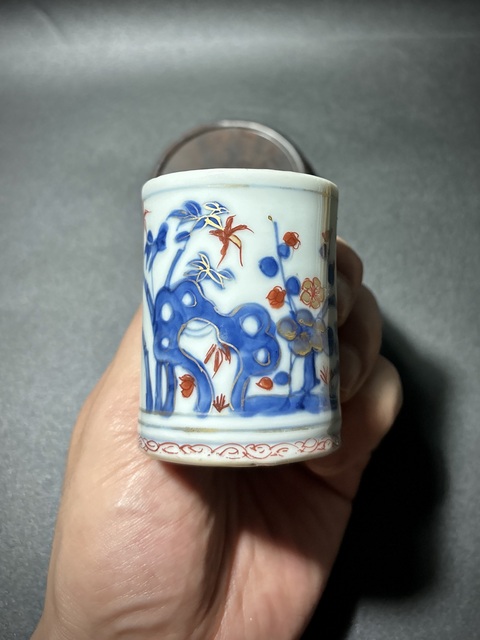 古玩陶瓷青花礬紅洞石花卉紋馬克杯真品鑒賞圖