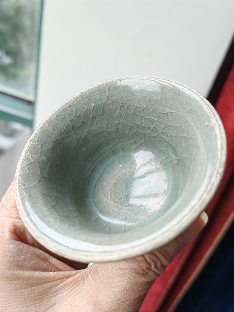 古玩陶瓷龍泉青瓷翠青釉高足杯真品鑒賞圖