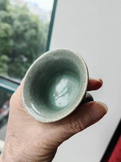 古玩陶瓷龍泉青瓷翠青釉高足杯真品鑒賞圖