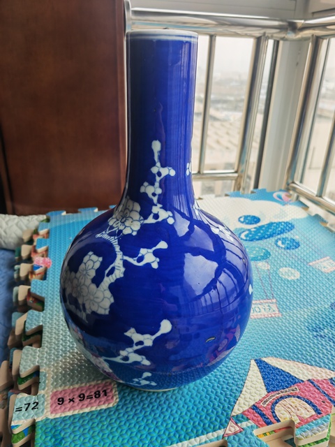 古玩陶瓷青花留白冰梅紋天球瓶真品鑒賞圖