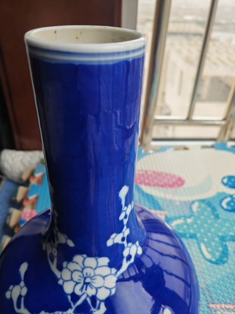 古玩陶瓷青花留白冰梅紋天球瓶真品鑒賞圖