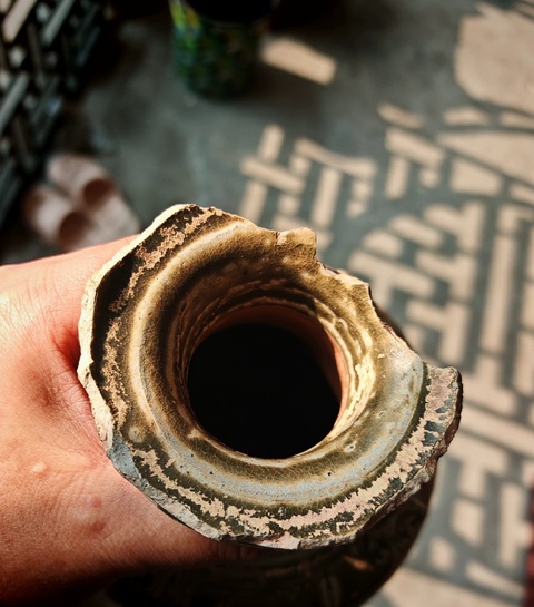 古玩陶瓷青釉四系盤口瓶真品鑒賞圖