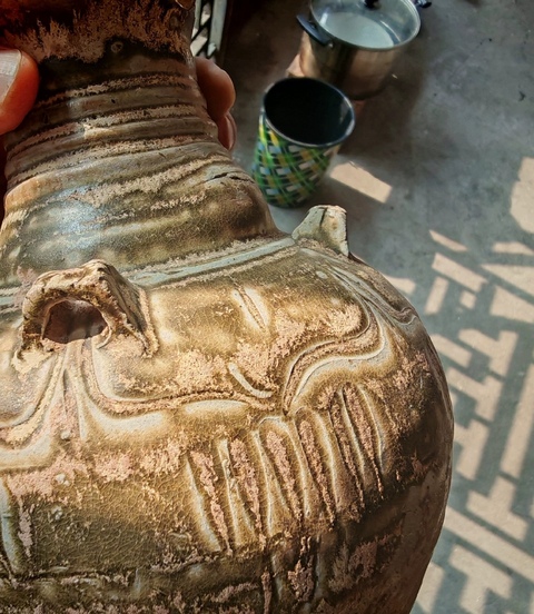 古玩陶瓷青釉四系盤口瓶真品鑒賞圖