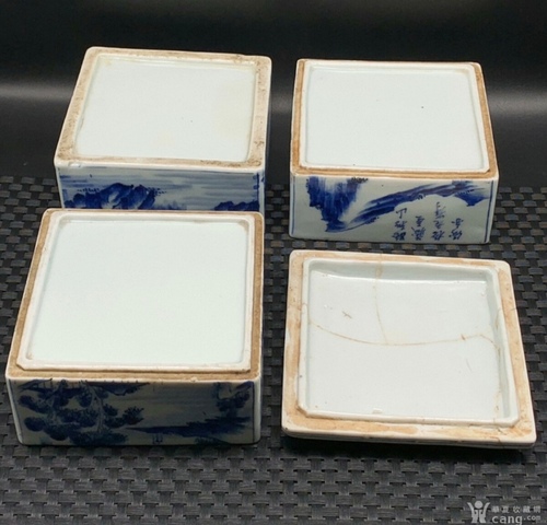 古玩陶瓷日本明治青花山水人物節盒真品鑒賞圖