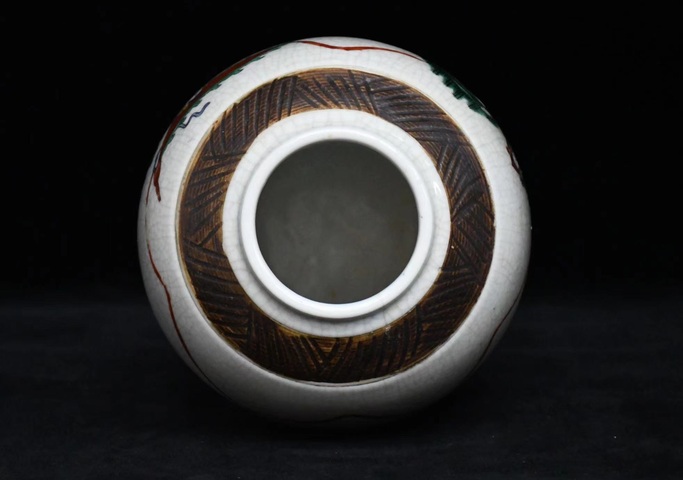 古玩陶瓷哥釉地鐵銹釉五彩刀馬人蓋罐真品鑒賞圖