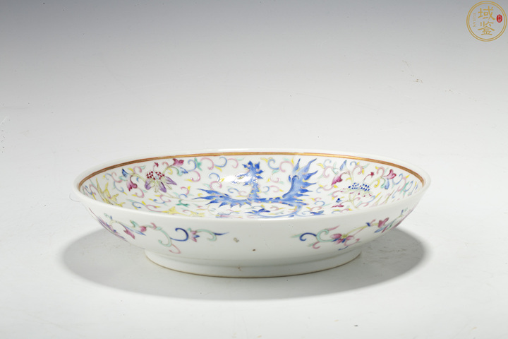 古玩陶瓷夔鳳紋粉彩盤真品鑒賞圖