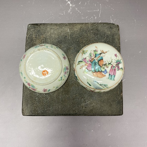 古玩陶瓷人物紋粉彩蓋盒真品鑒賞圖