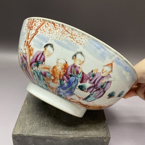 古玩陶瓷清乾隆人物紋廣彩碗真品鑒賞圖