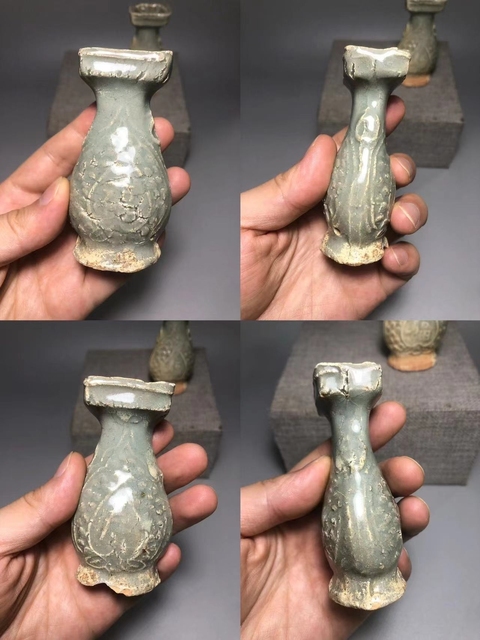 古玩陶瓷龍泉青瓷福字瓶真品鑒賞圖