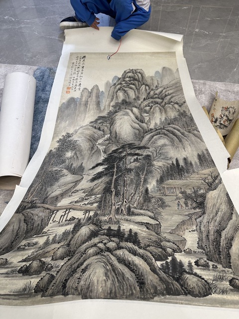 古玩字畫(huà)陳克明款山水立軸真品鑒賞圖