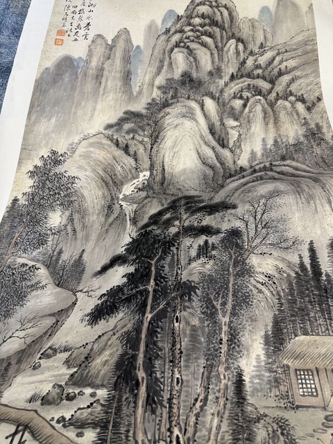 古玩字畫(huà)陳克明款山水立軸真品鑒賞圖