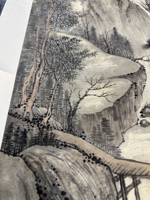 古玩字畫(huà)陳克明款山水立軸真品鑒賞圖