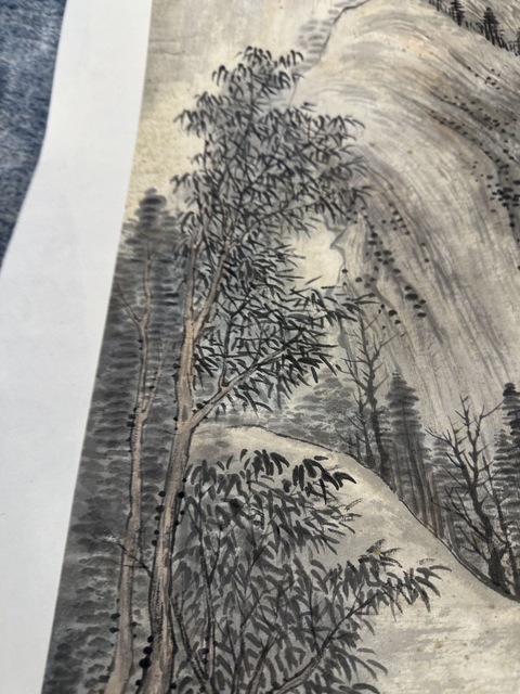 古玩字畫(huà)陳克明款山水立軸真品鑒賞圖