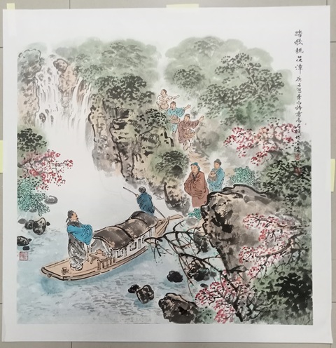 古玩字畫尚君礪山水人物斗方真品鑒賞圖