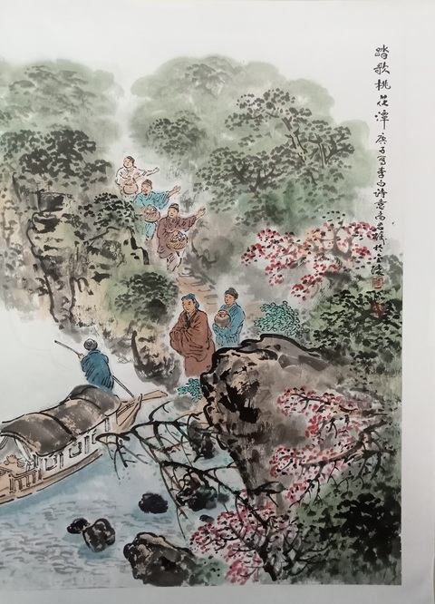 古玩字畫尚君礪山水人物斗方真品鑒賞圖