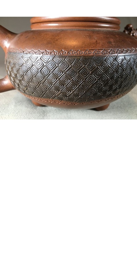 古玩雜項龍頭回紋如意三足壺真品鑒賞圖