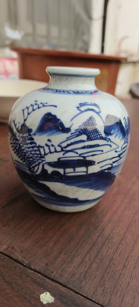 古玩陶瓷山水紋青花罐真品鑒賞圖