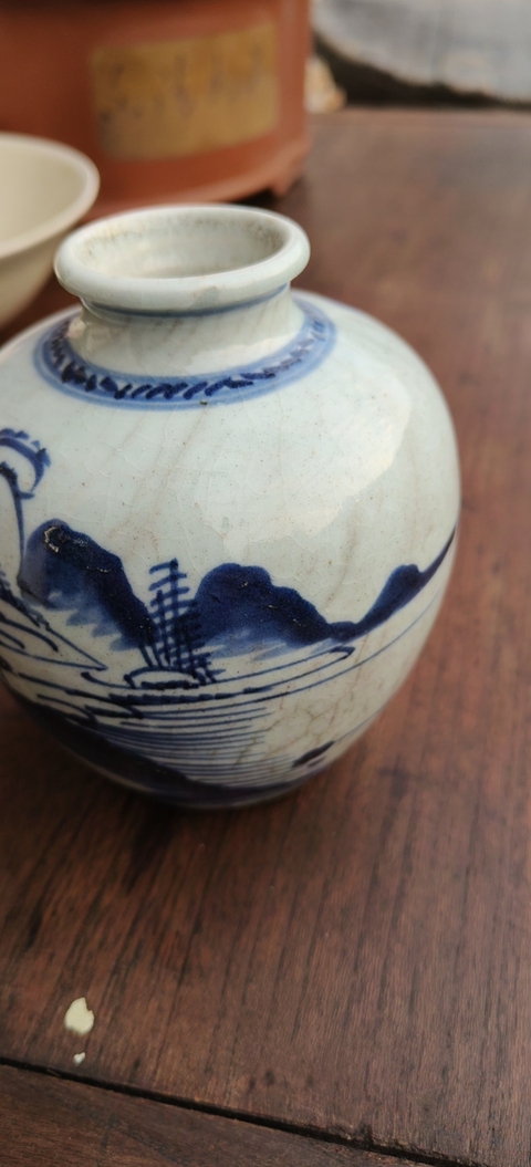 古玩陶瓷山水紋青花罐真品鑒賞圖