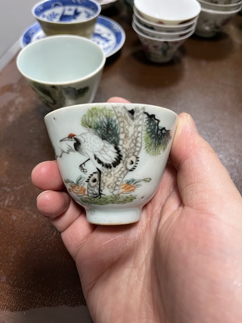 古玩陶瓷松鶴紋杯真品鑒賞圖