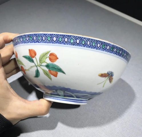 古玩陶瓷青花加彩花果龍紋碗真品鑒賞圖