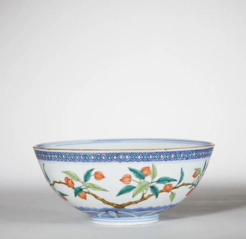 古玩陶瓷青花加彩花果龍紋碗真品鑒賞圖