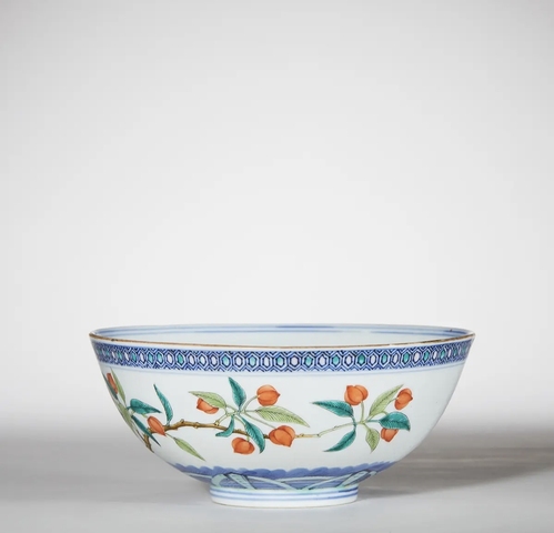 古玩陶瓷青花加彩花果龍紋碗真品鑒賞圖