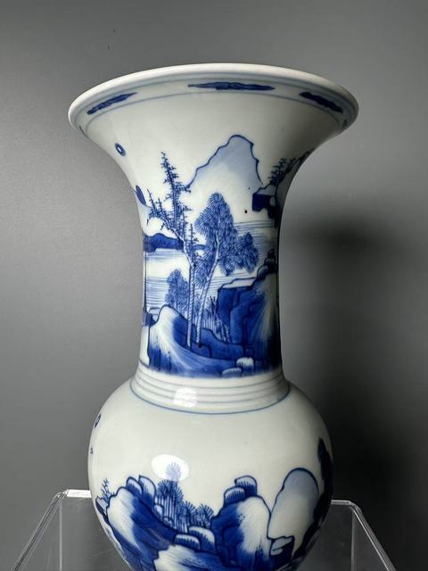 古玩陶瓷青花山水通景紋花觚真品鑒賞圖