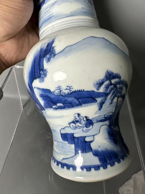 古玩陶瓷青花山水通景紋花觚真品鑒賞圖