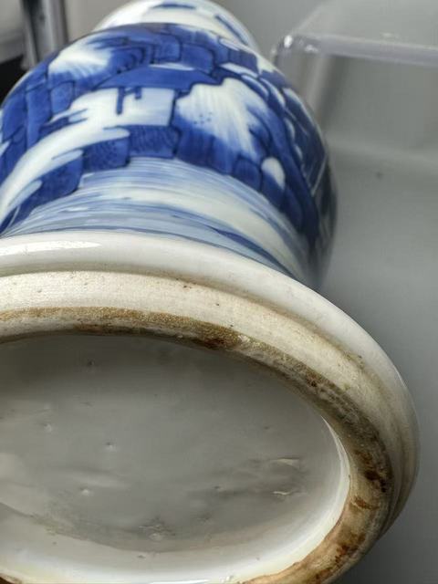 古玩陶瓷青花山水通景紋花觚真品鑒賞圖