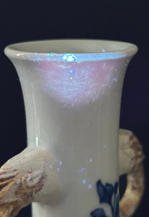 古玩陶瓷清康熙 青花花卉紋獸耳銜環(huán)長頸瓶真品鑒賞圖