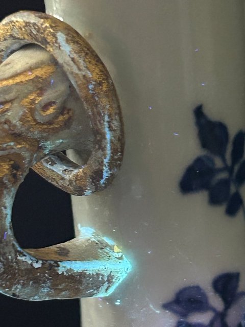 古玩陶瓷清康熙 青花花卉紋獸耳銜環(huán)長頸瓶真品鑒賞圖