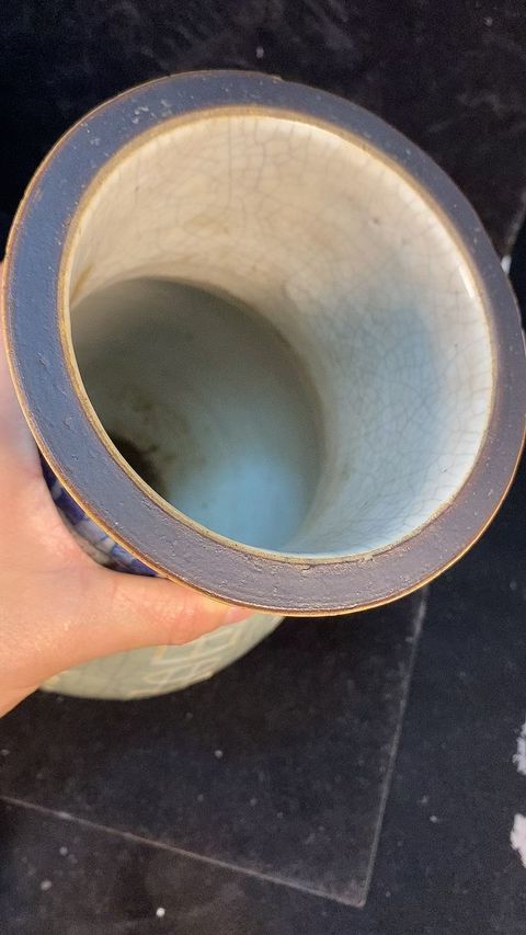 古玩陶瓷清中·哥釉青花壽字輔首尊 真品鑒賞圖