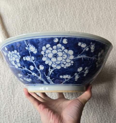 古玩陶瓷清晚期 青花冰梅大碗真品鑒賞圖