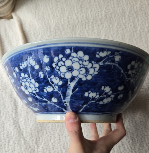 古玩陶瓷清晚期 青花冰梅大碗真品鑒賞圖