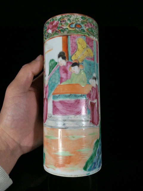 古玩陶瓷廣彩人物紋香筒真品鑒賞圖