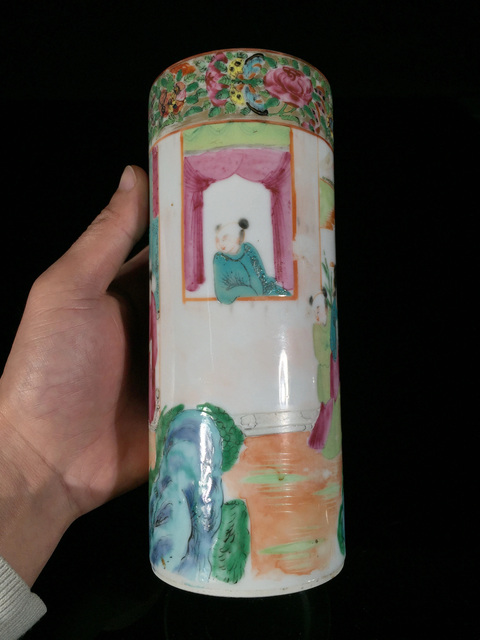 古玩陶瓷廣彩人物紋香筒真品鑒賞圖
